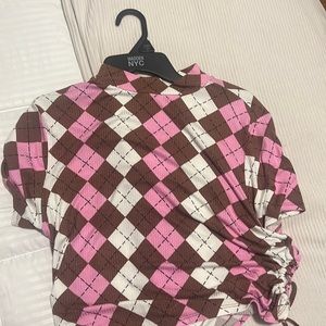 Checkered Brown Pink Cropped Shirt